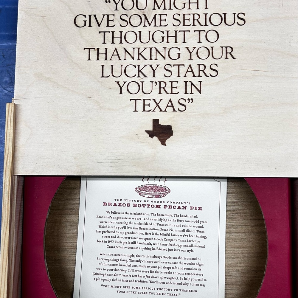 ⭐ Goode Company Pecan Pie Wooden Box – Empty – Collectible Sliding-Lid Crate ⭐